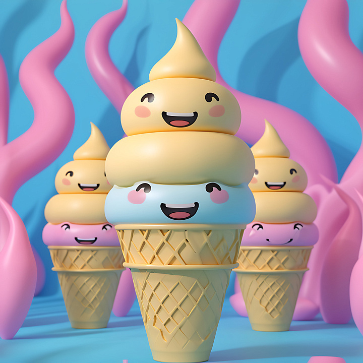 Inflated of Colorful Plastic Ice Cream Cones seamless PBR texture preview