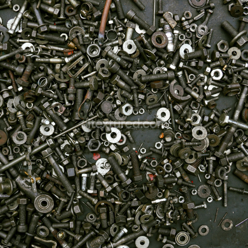 High-Resolution PBR Metal Texture Featuring Rusty Bolts, Nuts, and Washers