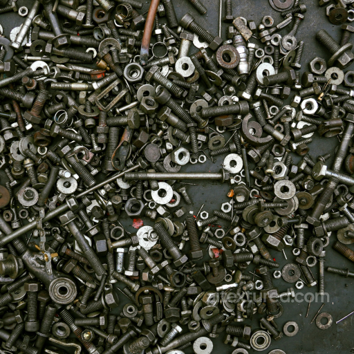 PBR Metal Texture Featuring Rusty Bolts, Nuts, and Washers seamless Metal PBR texture