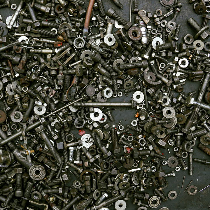 Metal Featuring Rusty Bolts, Nuts, and Washers seamless PBR texture preview