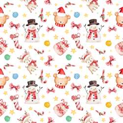 Pattern Bundle - Seamless 3D Pattern PBR Texture Featuring Watercolor Christmas Motifs in Soft Pastel Pale… texture preview