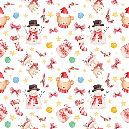 Pattern Bundle - Seamless 3D Pattern PBR Texture Featuring Watercolor Christmas Motifs in Soft Pastel Pale… texture preview