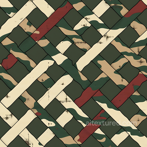 stylized woodland camouflage PBR fabric texture with interwoven pattern seamless Color Camouflage PBR texture