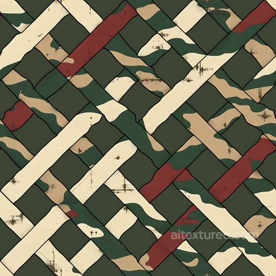 stylized woodland camouflage PBR fabric texture with interwoven pattern Color Camouflage texture preview