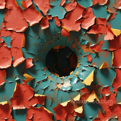 Cracked & Holes PBR Texture Featuring Multilayer Peeling Paint in Vibrant Colors seamless Cracked & Holes PBR texture
