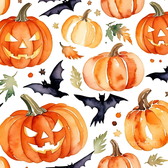 Watercolor Halloween Texture Featuring Pumpkins and Bats Watercolor Halloween texture preview
