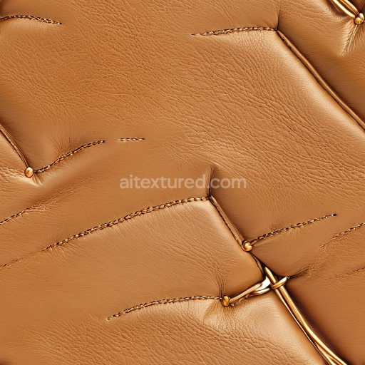Seamless 3D Quilted Light Brown Leather PBR Texture with Gold Studs and Fine Grain