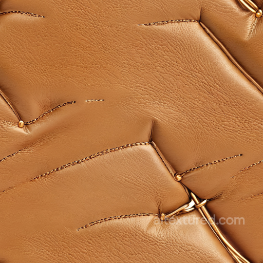 Quilted Light Brown Leather PBR Texture with Gold Studs and Fine Grain seamless Leather PBR texture
