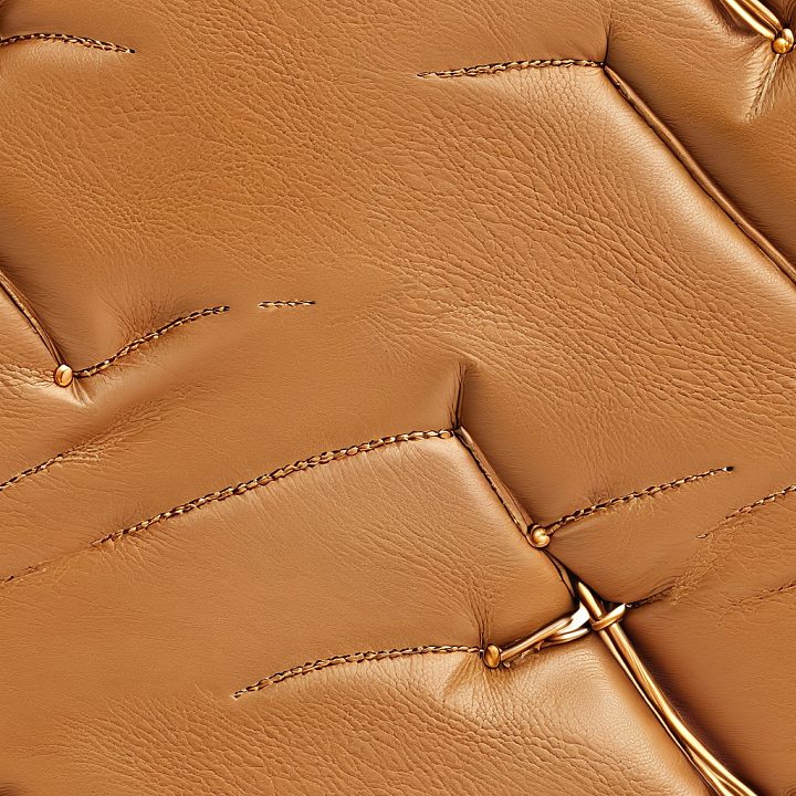 Quilted Light Brown Leather with Gold Studs and Fine Grain seamless PBR texture preview