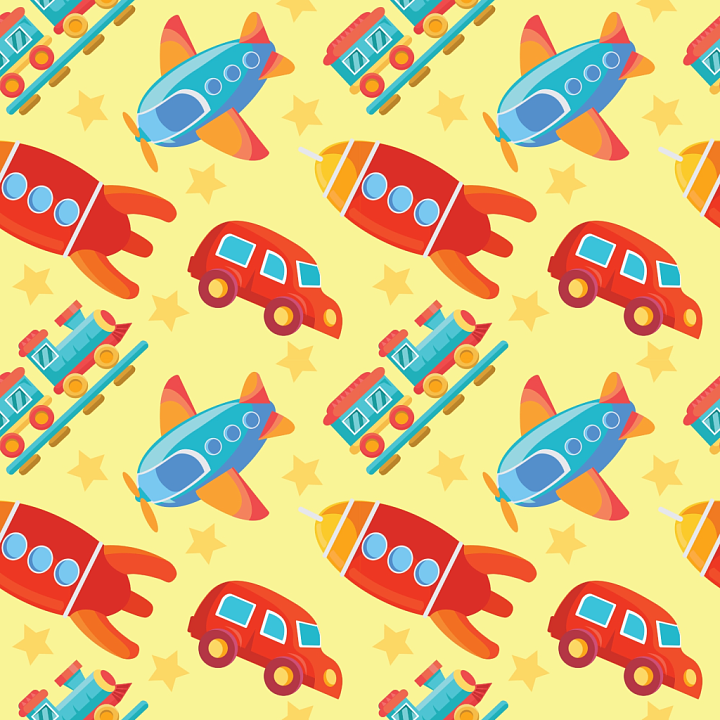 with Colorful Baby Toys Pattern on Yellow Background seamless PBR texture preview