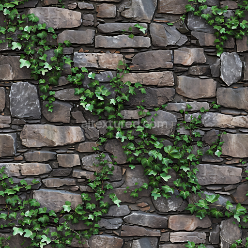 Seamless 3D PBR Texture of Weathered Stone Wall with Natural Ivy Vines