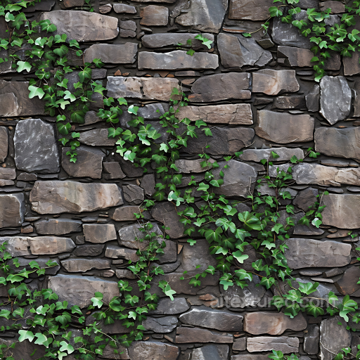 Weathered Stone Wall Seamless Texture with Natural Ivy Vines seamless Stone PBR texture