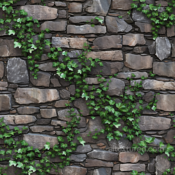 Weathered Stone Wall Seamless Texture with Natural Ivy Vines Stone texture preview