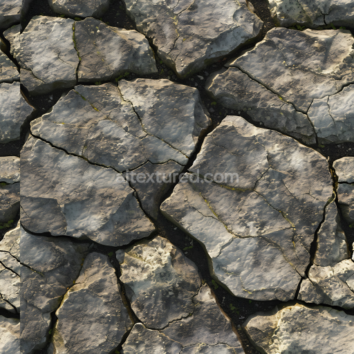 Seamless 3D PBR Texture of Cracked Rocky Ground with Natural Moss Accents