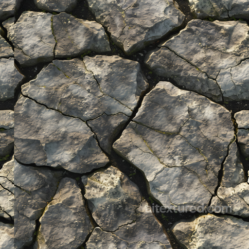 Stone Texture of Cracked Rocky Ground with Natural Moss Accents seamless Stone PBR texture
