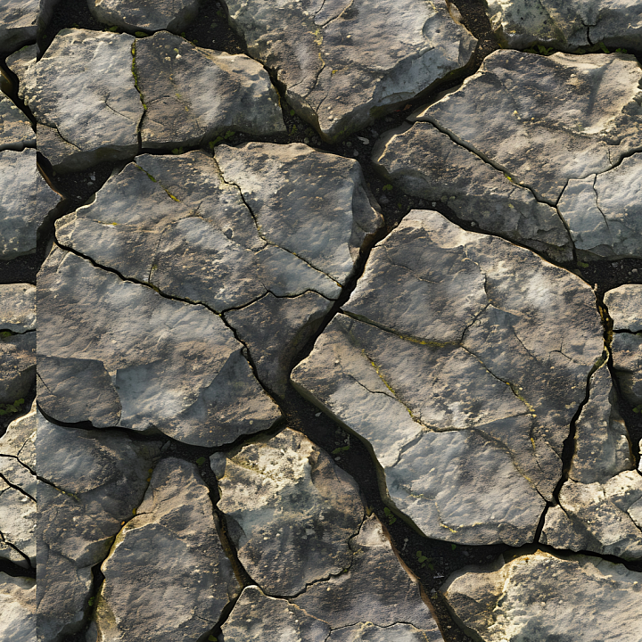 Stone of Cracked Rocky Ground with Natural Moss Accents seamless PBR texture preview