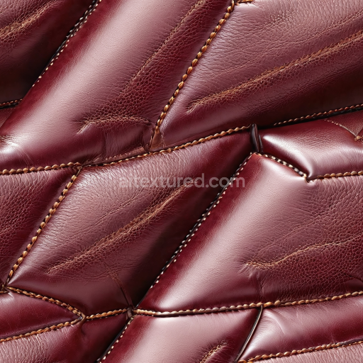 Seamless 3D Burgundy Quilted Leather PBR Texture with Glossy Finish and Distinct Stitching