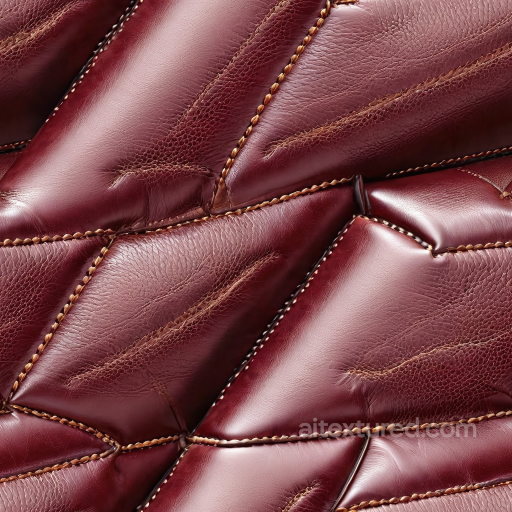 Burgundy Quilted Leather PBR Texture with Glossy Finish and Distinct Stitching seamless Leather PBR texture