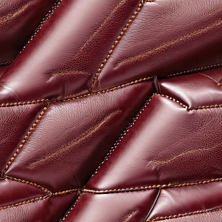 Burgundy Quilted Leather with Glossy Finish and Distinct Stitching seamless PBR texture preview