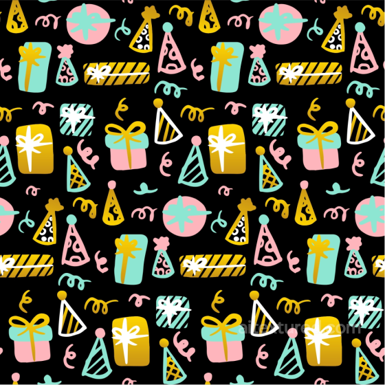 With Colorful Birthday Gifts And Party Hats On Black Birthday texture preview