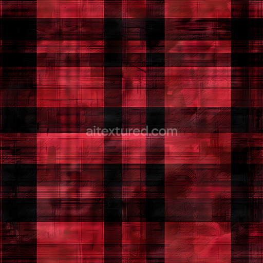 Seamless Red and Black Plaid 3D PBR Texture with Fabric Grain Pattern