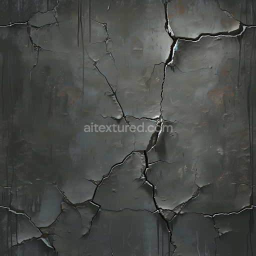 Seamless 3D Cracked Dark Plaster Wall PBR Texture with Jagged Fractures