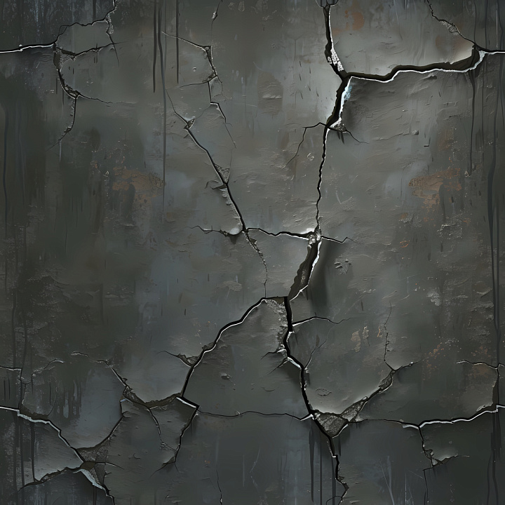 Cracked Dark Plaster Wall with Jagged Fractures seamless PBR texture preview