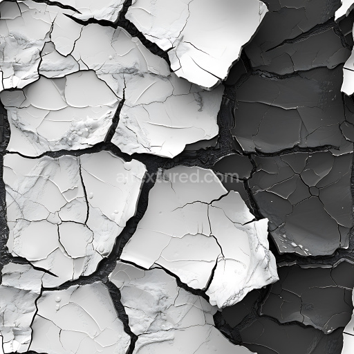 Seamless 3D Cracked and Holed White Paint PBR Texture with Jagged Fractures