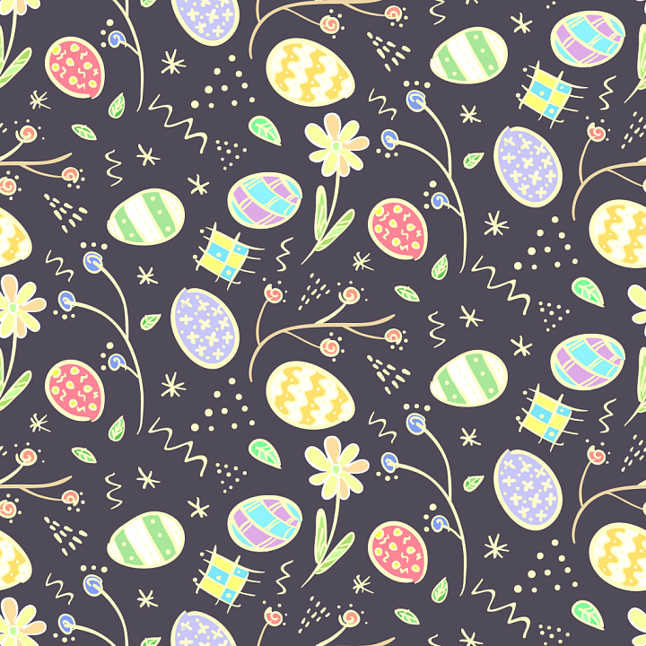with Colorful Easter Eggs and Floral Pattern seamless PBR texture preview