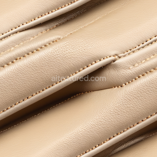 Seamless 3D beige pebbled leather PBR texture with stitched padded panels