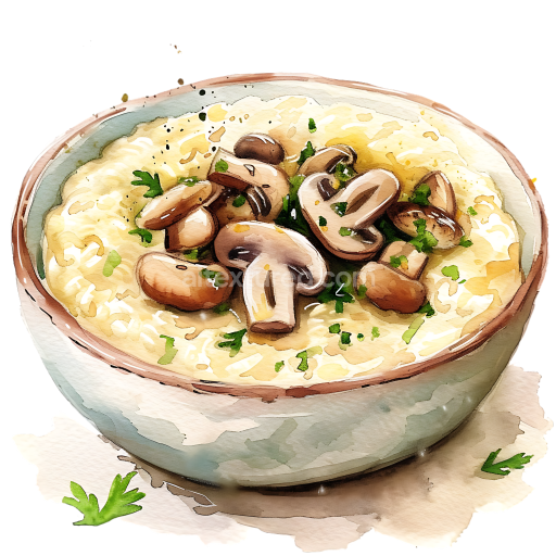 Breakfast Mushroom Risotto Bowl Watercolor PNG Graphic