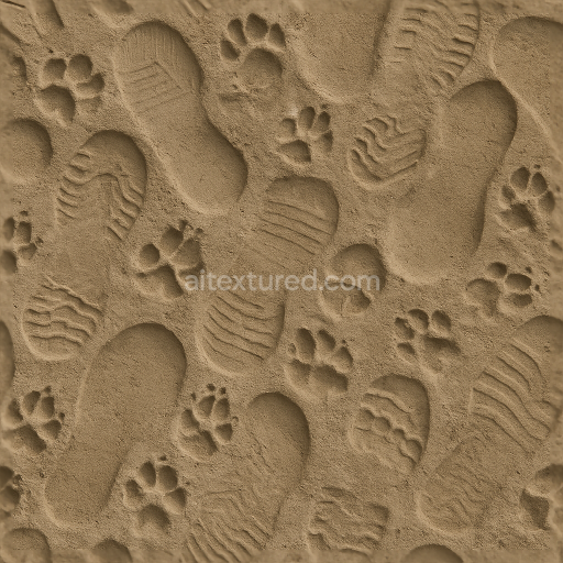 Seamless 8k PBR 3d Texture of Overlapping Animal Paw Prints on Soil