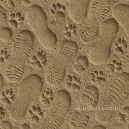 Seamless 8K PBR 3D Texture of Overlapping Animal Paw Prints on Soil seamless Footprints PBR texture