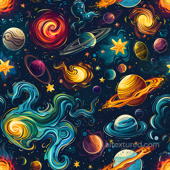 Star, Space, Planets Texture of Cartoon Style Space with Vibrant Planets & Swirling Nebul… Star, space, planets texture preview