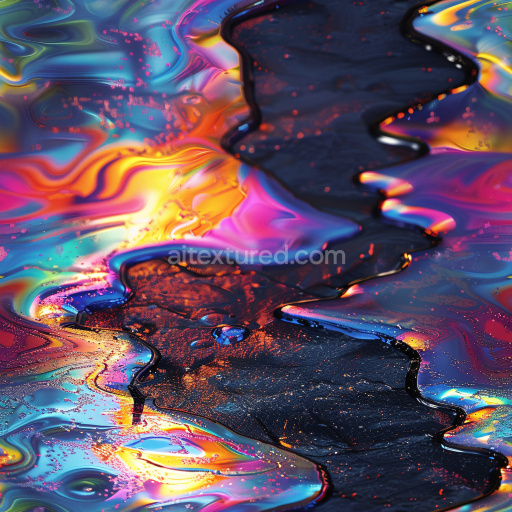 Seamless 3D PBR Glossy Liquid Texture Featuring Iridescent Multicolor Flow