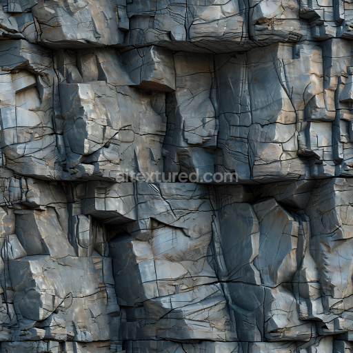 Preview — Seamless 3D fractured basalt cliff rock PBR texture with rugged cracks and cool tones
