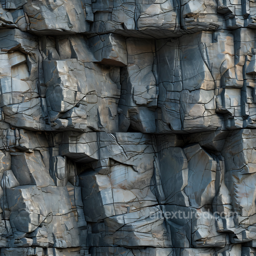 fractured basalt cliff rock PBR texture with rugged cracks and cool tones seamless Stone PBR texture