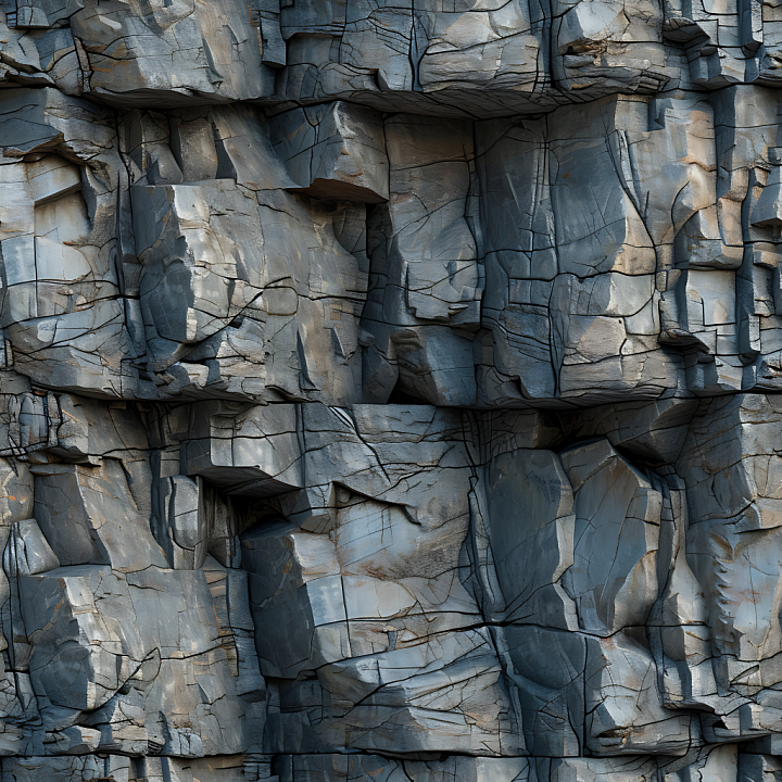 Fractured Basalt Cliff Rock With Rugged Cracks And Cool Tones seamless PBR texture preview