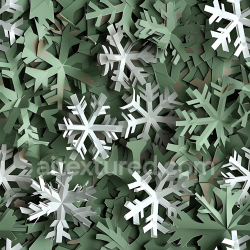 seamless Seamless 3D Camouflage PBR Texture Featuring Stylized Winter Foliage with Snowflake Elements in Muted Green and White Palette texture 8k free download PBR