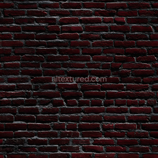 Seamless 3D PBR Texture of Dark Red Cracked Brick Wall with Weathered Surface