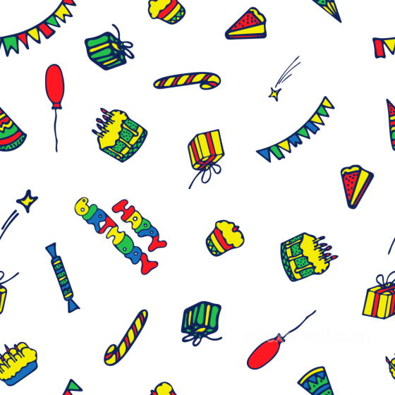 with Colorful Hand-Drawn Birthday Icons on White Birthday texture preview