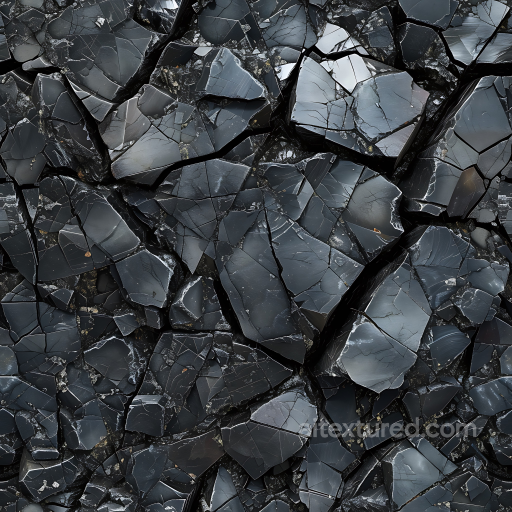 Obsidian Rock Texture with Glossy, Cracked Surface seamless Stone PBR texture