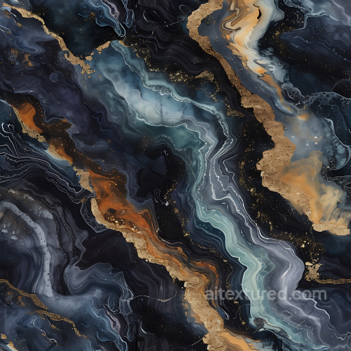 Black Marble PBR Texture Featuring Bold Gold and Orange Veins seamless Marble PBR texture