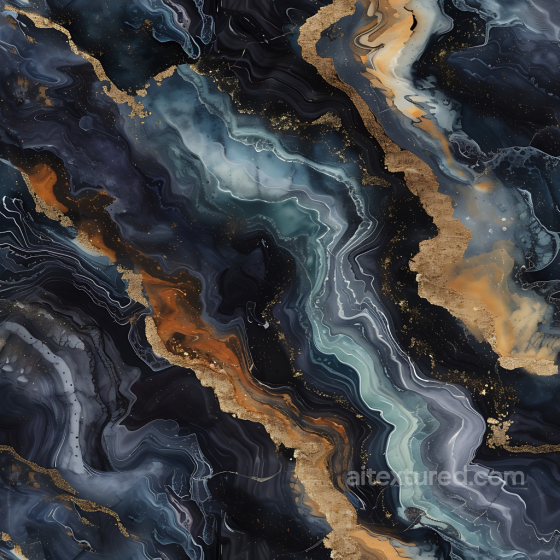 Black Marble PBR Texture Featuring Bold Gold and Orange Veins Marble texture preview