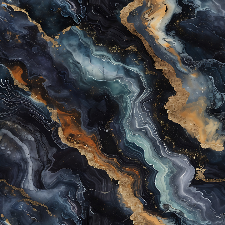 Black Marble Featuring Bold Gold and Orange Veins seamless PBR texture preview