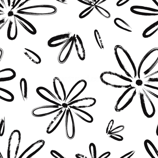 Seamless 3D PBR Texture Featuring Black & White Hand-Drawn Floral Patterns