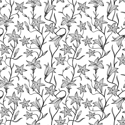 Seamless 3D PBR Texture of Black and White Floral Line Art Pattern