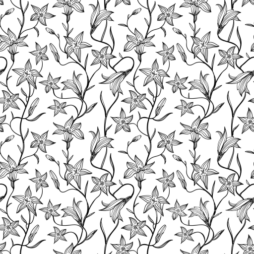White & Black Texture of Black and White Floral Line Art Pattern seamless White & Black PBR texture