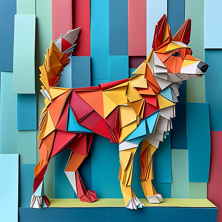 Animal of Origami Style Carolina Dog with Geometric Color Blocks seamless PBR texture preview