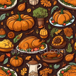 seamless Seamless 3D PBR Texture Featuring Illustrated Thanksgiving Food and Autumn Elements texture 8k free download PBR